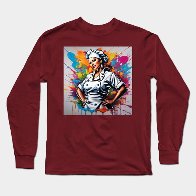 Colorful Design of a Proud Female Chef Long Sleeve T-Shirt by A.i. Monster Designs